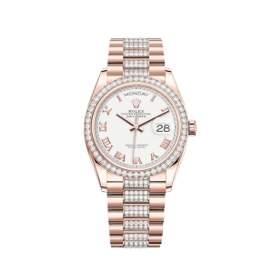 Rolex Day-Date 36 128345RBR Rose Gold Diamond Bezel White Dial